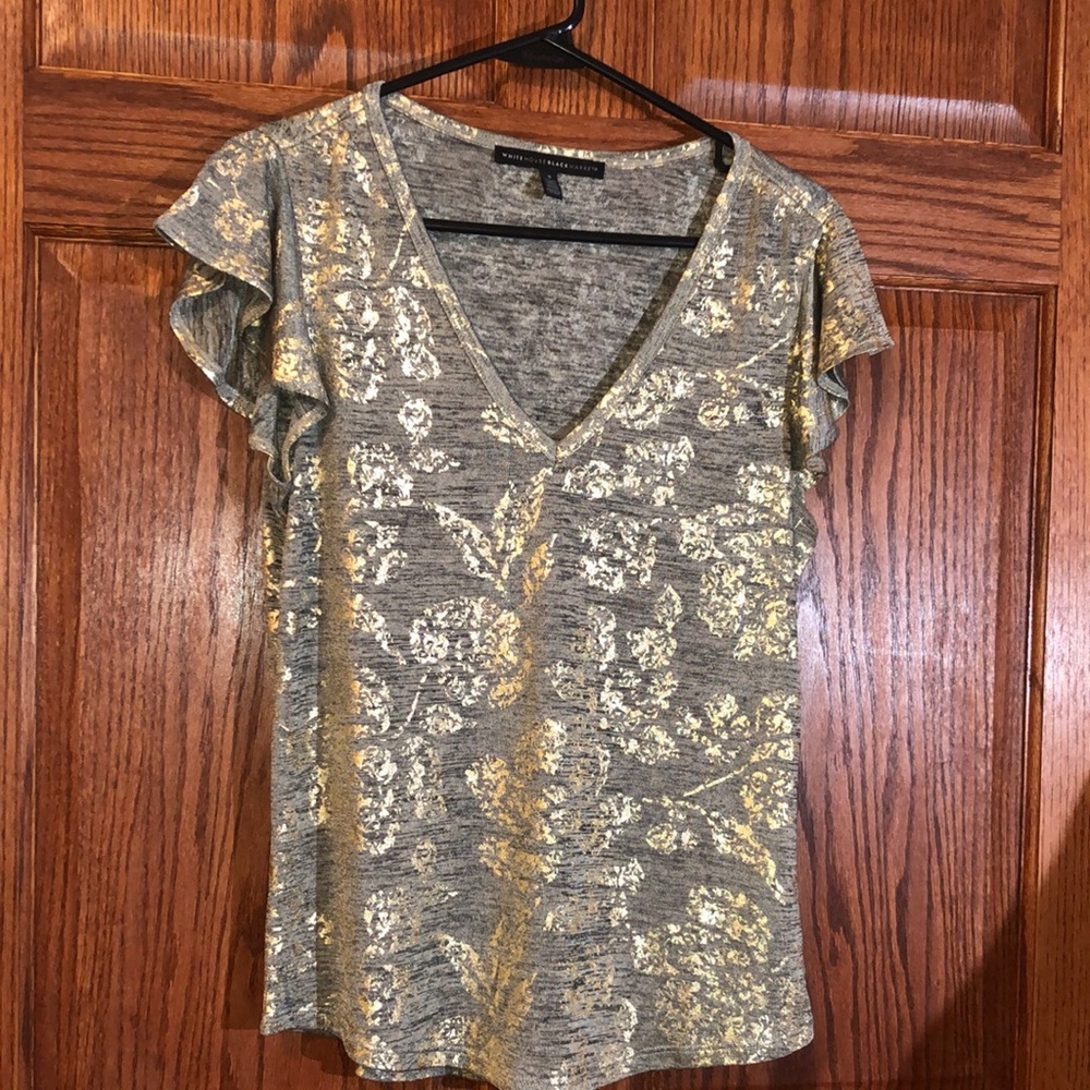 Metallic Gold and Gray V-Neck Top